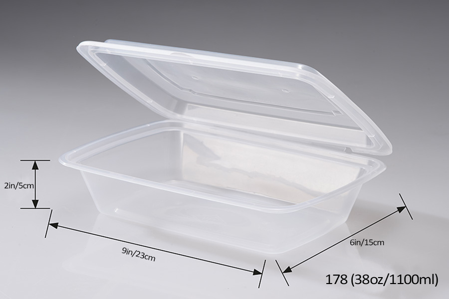 Contenedores transparentes de 38oz / 1100ml con tapas adjuntas (1 pieza)
